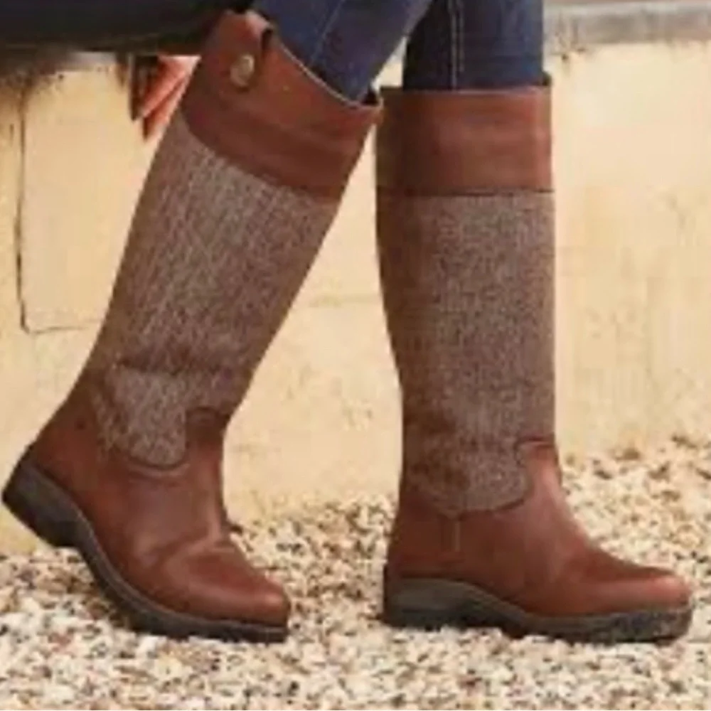 The Dublín Eden Tall Herringbone Leather boot in Drifted Brown Size 9 - Picture 2 of 6